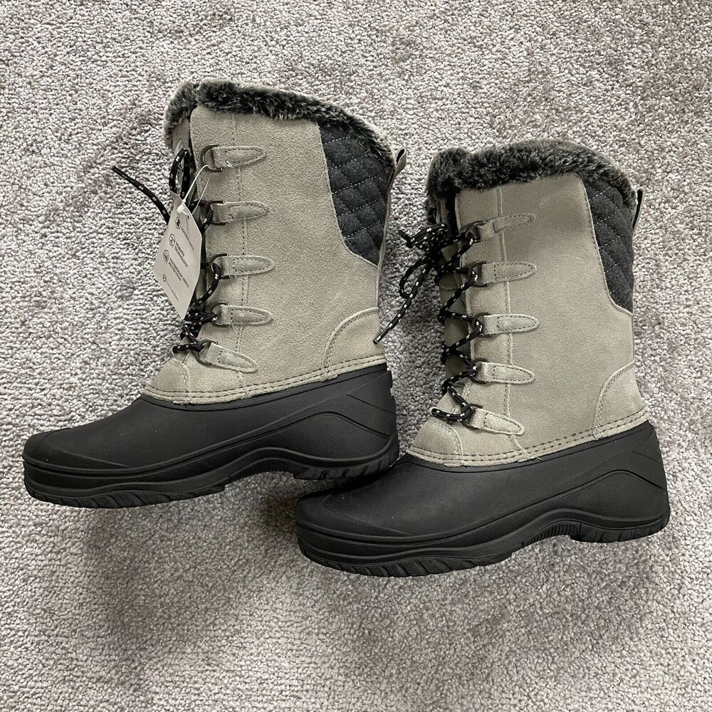 Magellan Outdoors Womens Suede Pac Outdoor Boots Size 6 B Gray Black New NWT